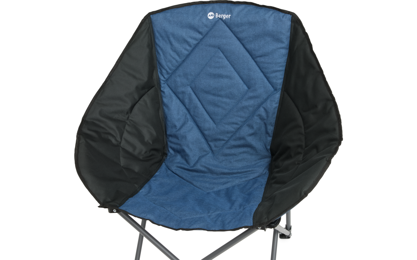 Blauschwarzer Klappstuhl mit gepolstertem Sitz