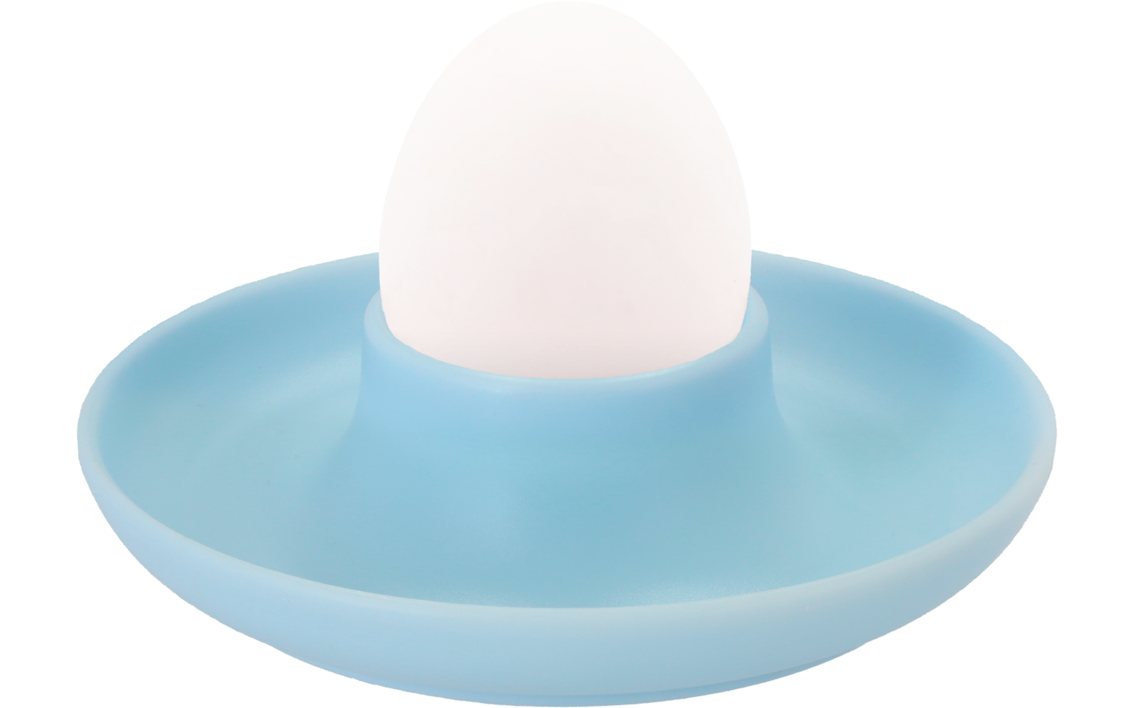 weißes Ei auf einem blauen Eierhalter