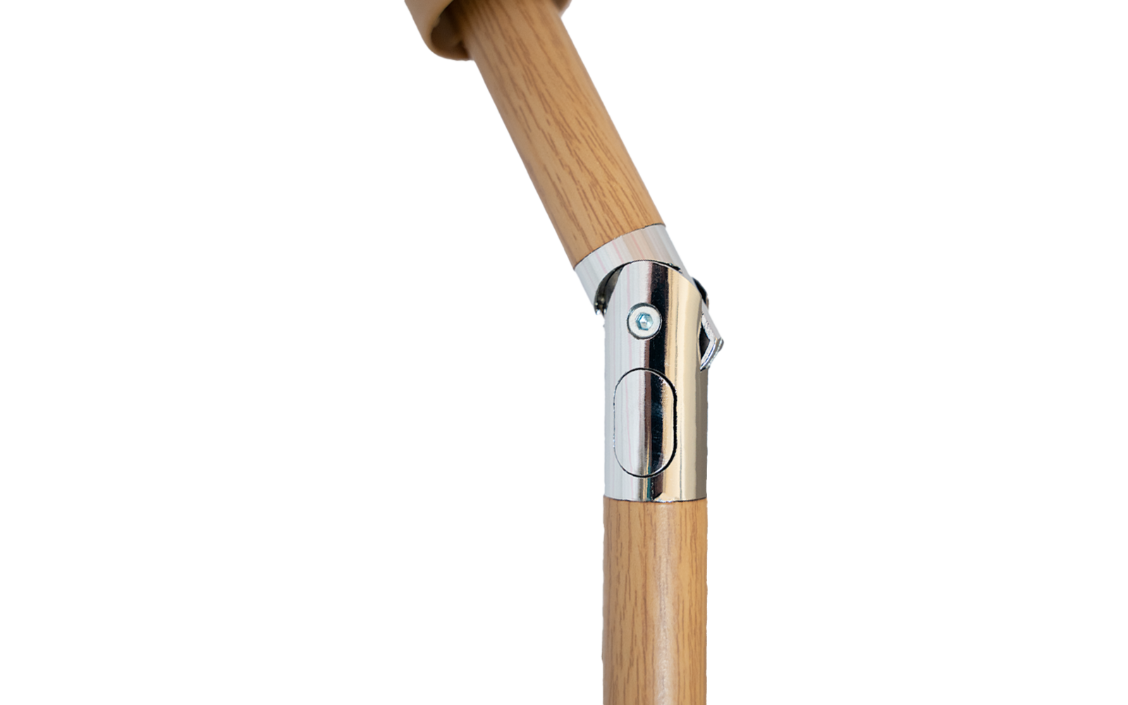 Holzstange mit metallischem Scharnier, Schraube und Metallklammer