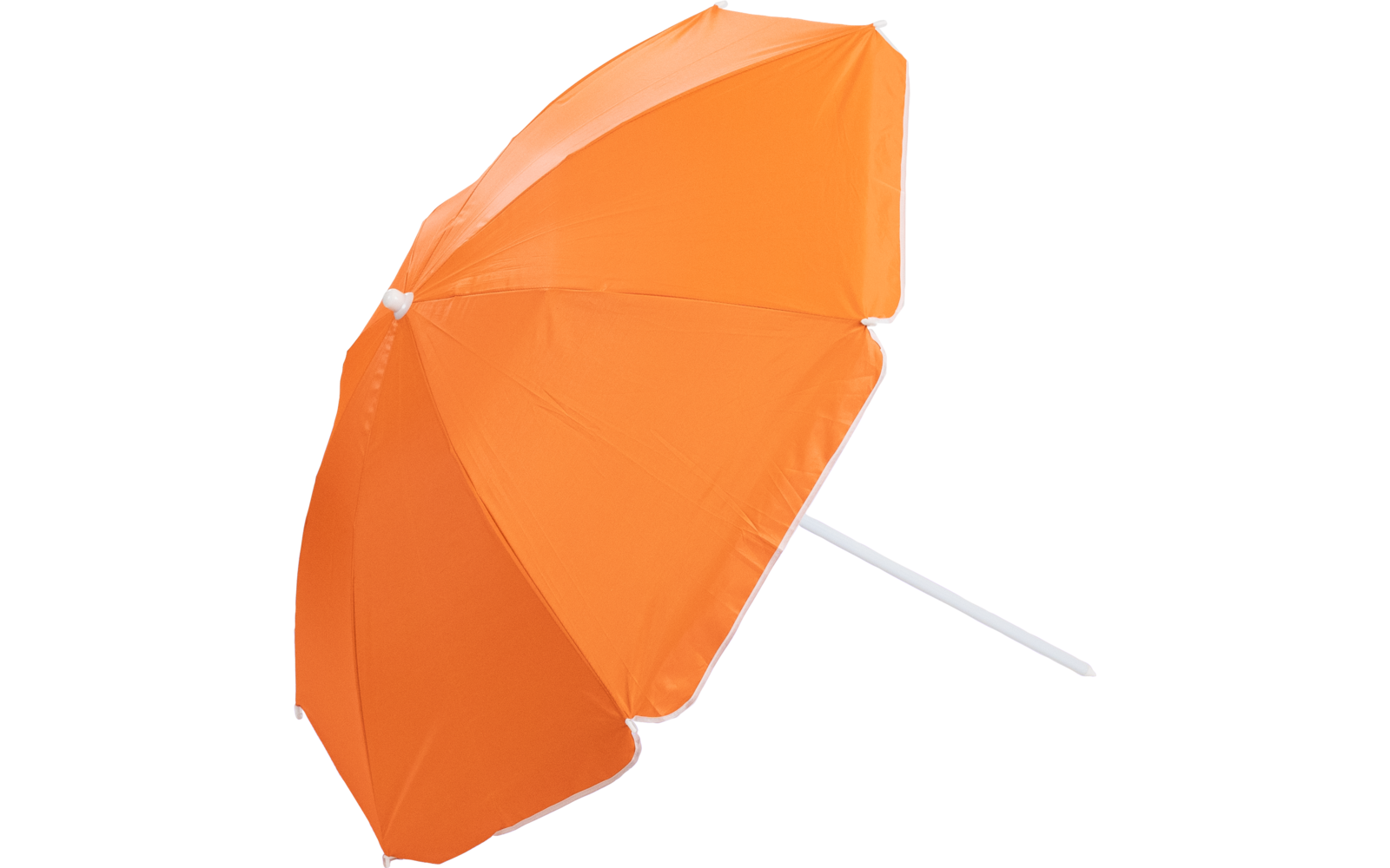 Aufgespannter oranger Sonnenschirm mit weißem Stiel