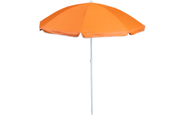 Oranger Sonnenschirm mit weißem Rand und grauem Stiel