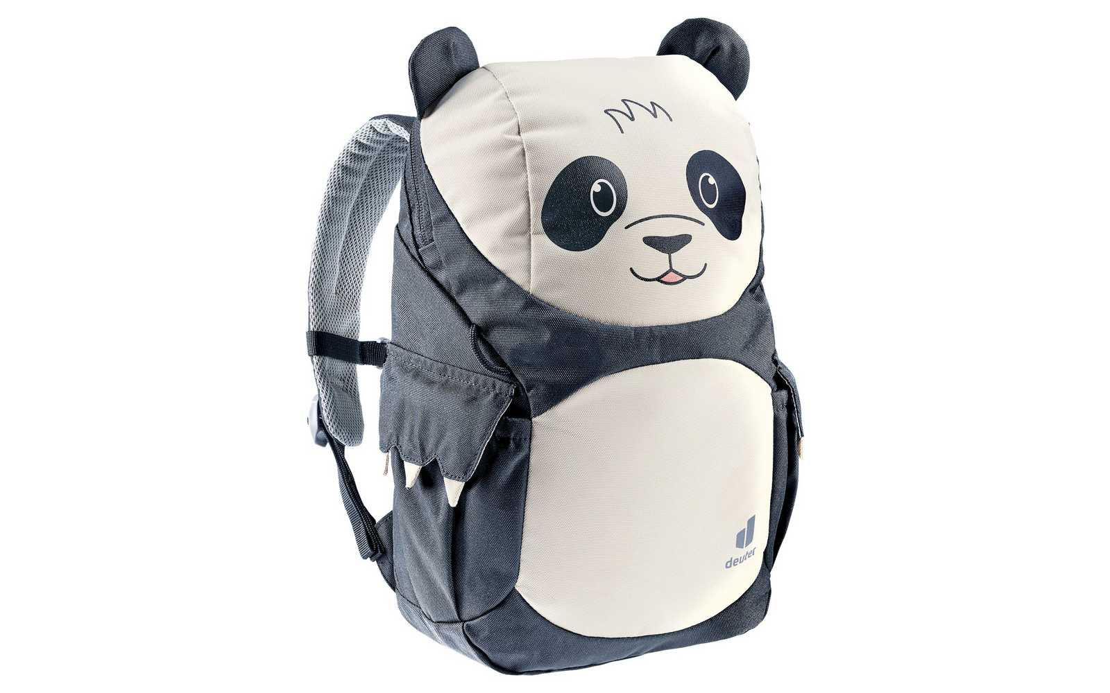 Kinderrucksack in Form eines Pandas mit schwarzen Ohren und Augenflecken