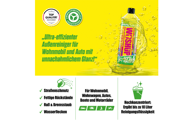 Plakat mit grünem und gelbem Hintergrund, Flasche mit grünem Verschluss, Text in weiß und schwarz