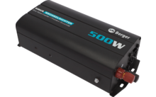 Schwarzes rechteckiges Gerät mit Aufdruck '500W', Text 'Berger' und roten Anschlussklemmen