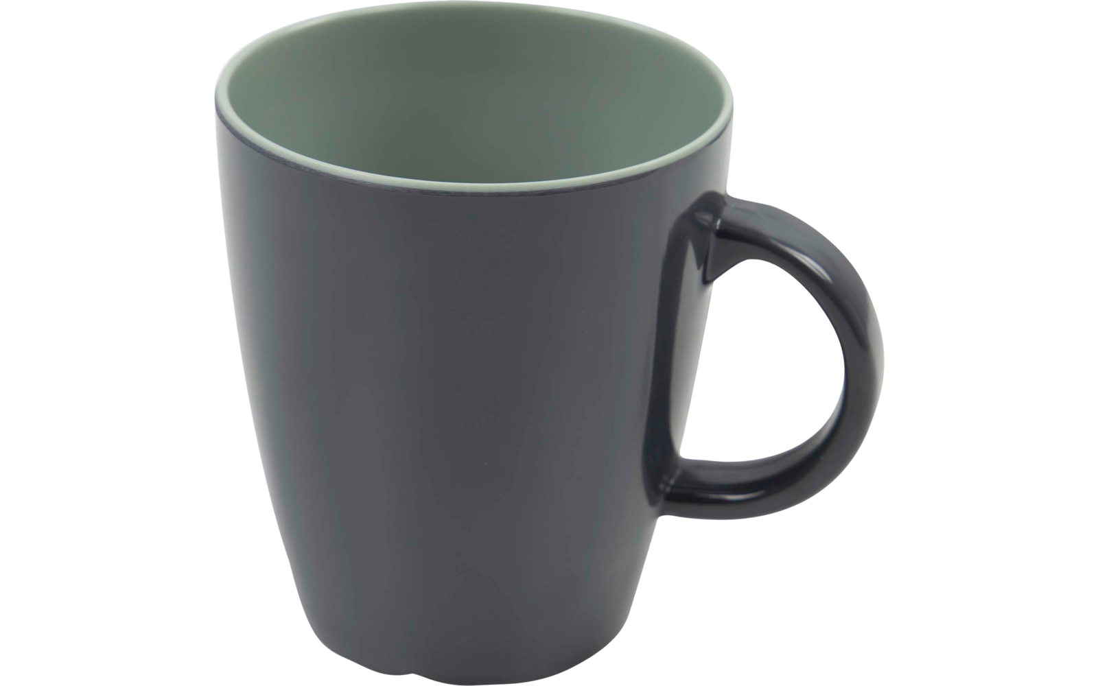 Tasse noire avec anse et intérieur vert sur fond blanc