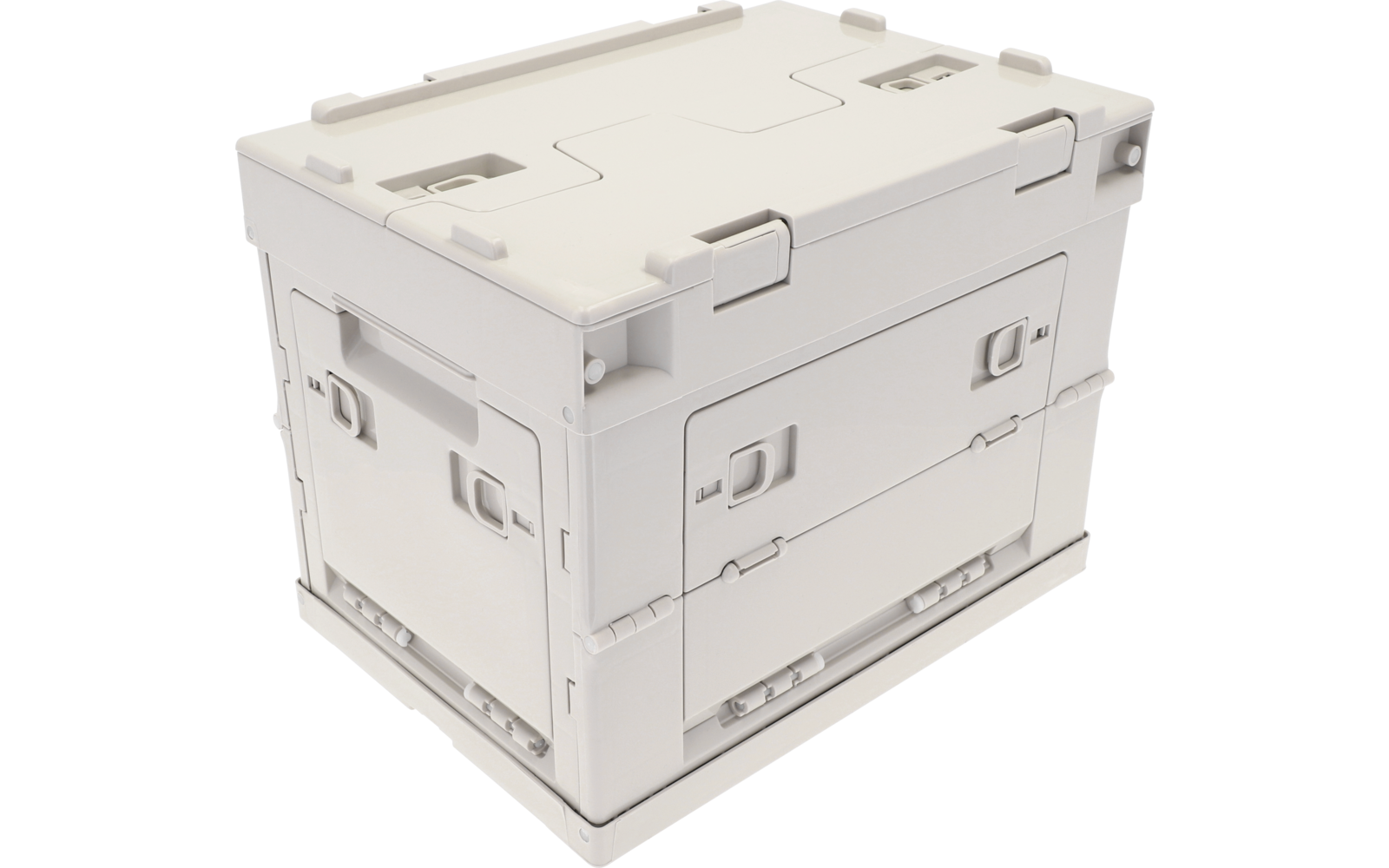 Hellrosa Kunststoffbox, rechteckig, mit Klappdeckel, seitlichen Griffen und Verschlüssen