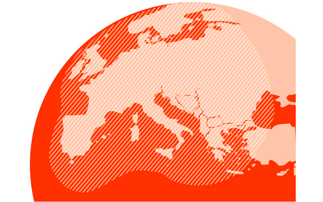 Red globe on white background showing Europe