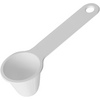 Cuillère doseuse en plastique blanc avec cuvette ronde et long manche percé