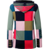 Vue de dos d'un sweat à capuche à motif damier composé de carrés colorés (rouge, rose, bleu foncé, sarcelle, olive, vert clair) avec découpes à la capuche et aux manches