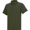 Olivegrünes Polohemd mit kurzen Ärmeln, Umlegekragen und dreiknöpfiger Knopfleiste, kleines Logo auf linker Brust, weißer Hintergrund