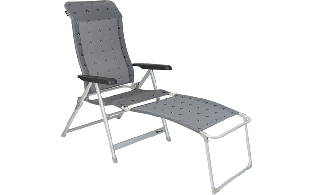 Chaise pliante grise avec dossier et repose-pieds réglables