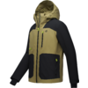 Kapuzensjacke, olivgrün mit schwarzen Einsätzen, durchgehender Frontreißverschluss, Brusttasche und zwei Fronttaschen mit Reißverschluss, gelbe Reißverschlussanhänger, lange Ärmel