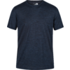 Dark blue short-sleeve T-shirt with crew neck and subtle heathered texture on white background
