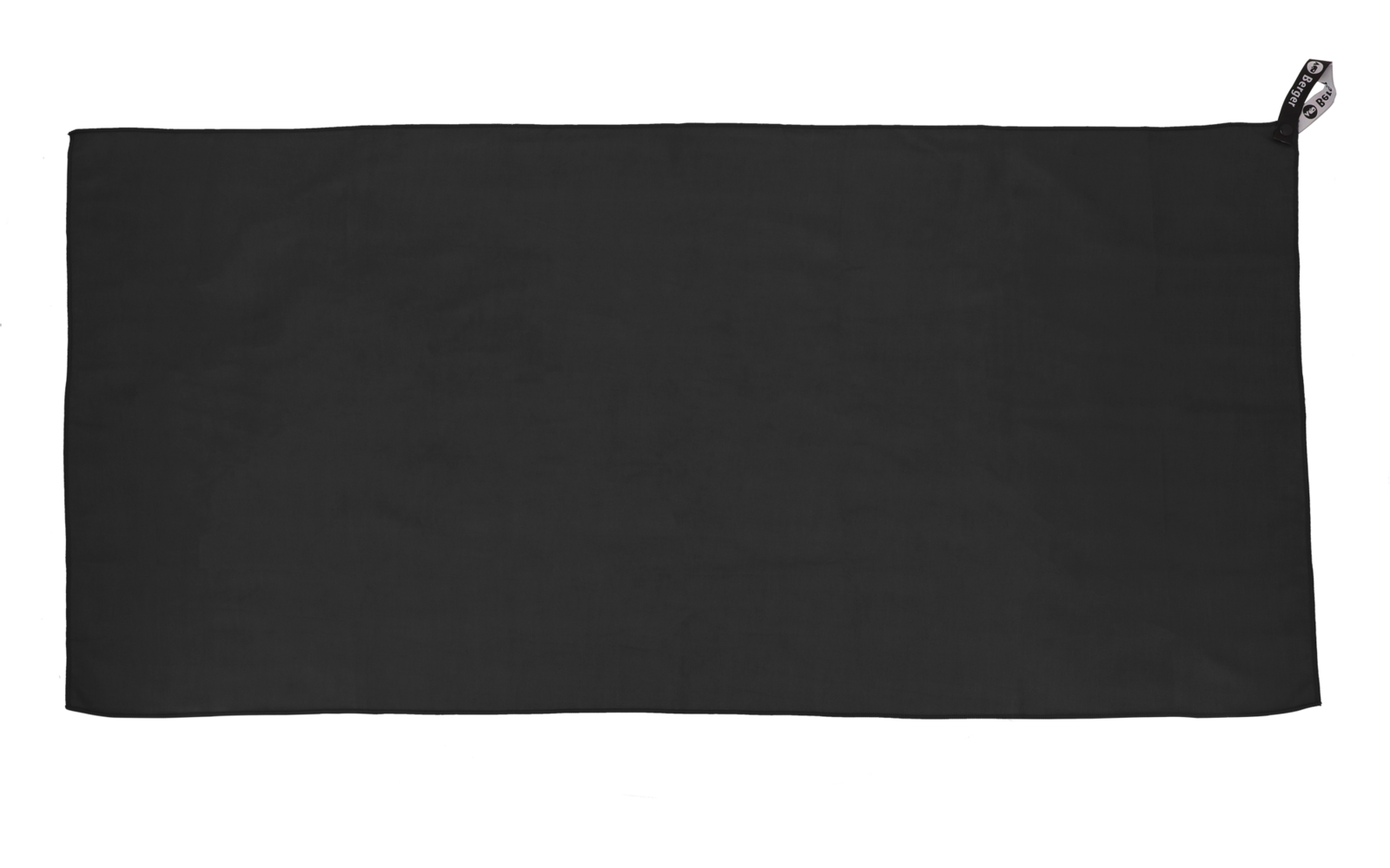 Schwarzes, rechteckiges Stoffstück mit sichtbarem Reißverschluss oben rechts auf weißem Hintergrund