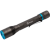 Schwarze Taschenlampe mit blauem Rand, strukturierter Griff, Metallclip und Berger-Logo