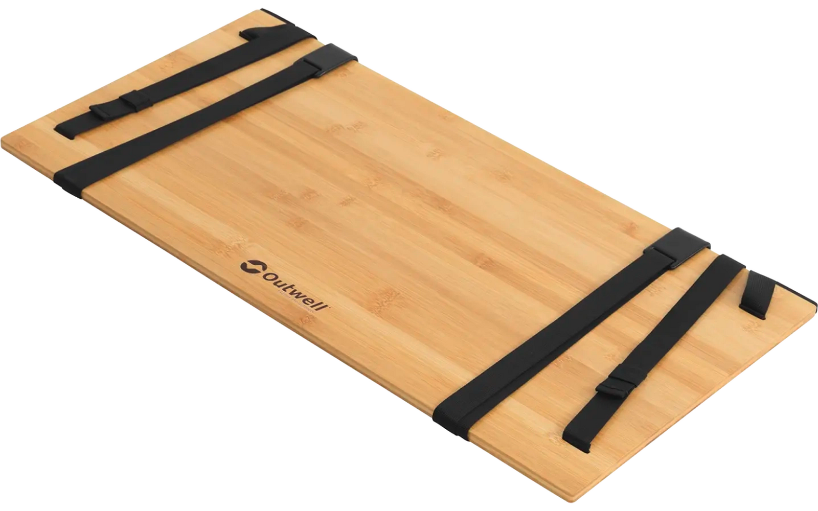Flaches rechteckiges Brett aus hellem Holz mit schwarzen verstellbaren Gurten