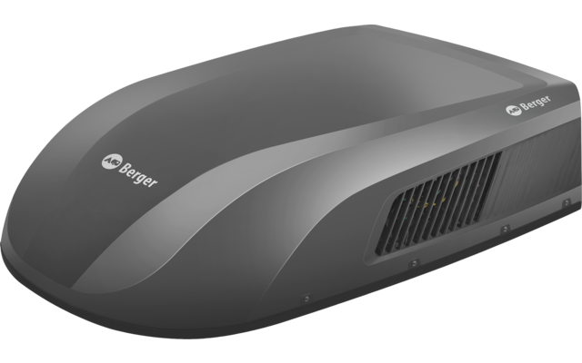 Graues, stromlinienförmiges Gehäuse mit Lüftungsgitter an der Seite und 'Berger'-Logo auf der Oberseite