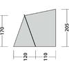 Area poligonale grigia con contorno nero e una linea diagonale nera dalla parte superiore sinistra al bordo inferiore. Bordo inferiore diviso in due segmenti etichettati: '120' a sinistra e '110' a destra. Numeri '170' a sinistra e '205' a destra