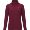 Giacca in pile bordeaux con collo alto, cerniera frontale integrale, due tasche laterali con cerniera, piccolo logo sul petto e toppa logo sulla manica