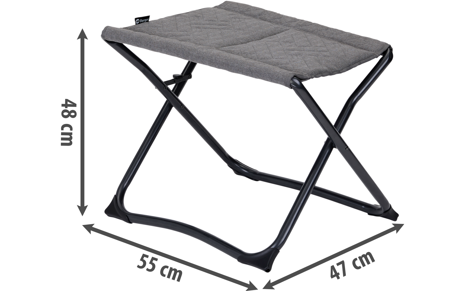 Klappbarer Campingstuhl aus Metall und Stoff in Grau mit Maßen