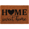 Rechteckige braune Fußmatte mit schwarzem Schriftzug 'HOME' (Herz als O) und 'sweet home' in Schreibschrift darunter