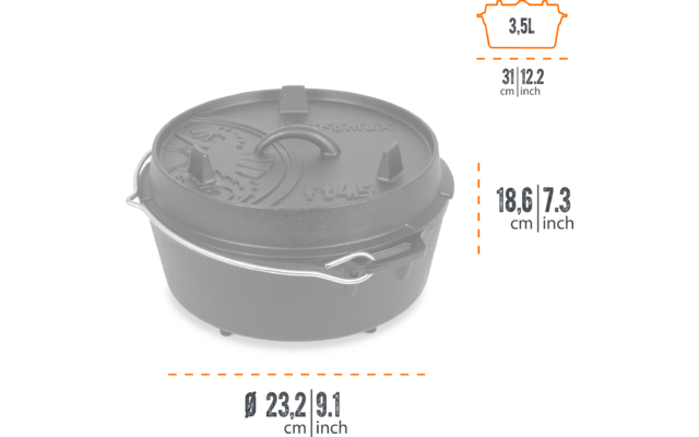 Produktbild Petromax Dutch Oven Feuertopf aus Gusseisen mit Deckel und Standf&uuml;&szlig;en 3,5 Liter 1