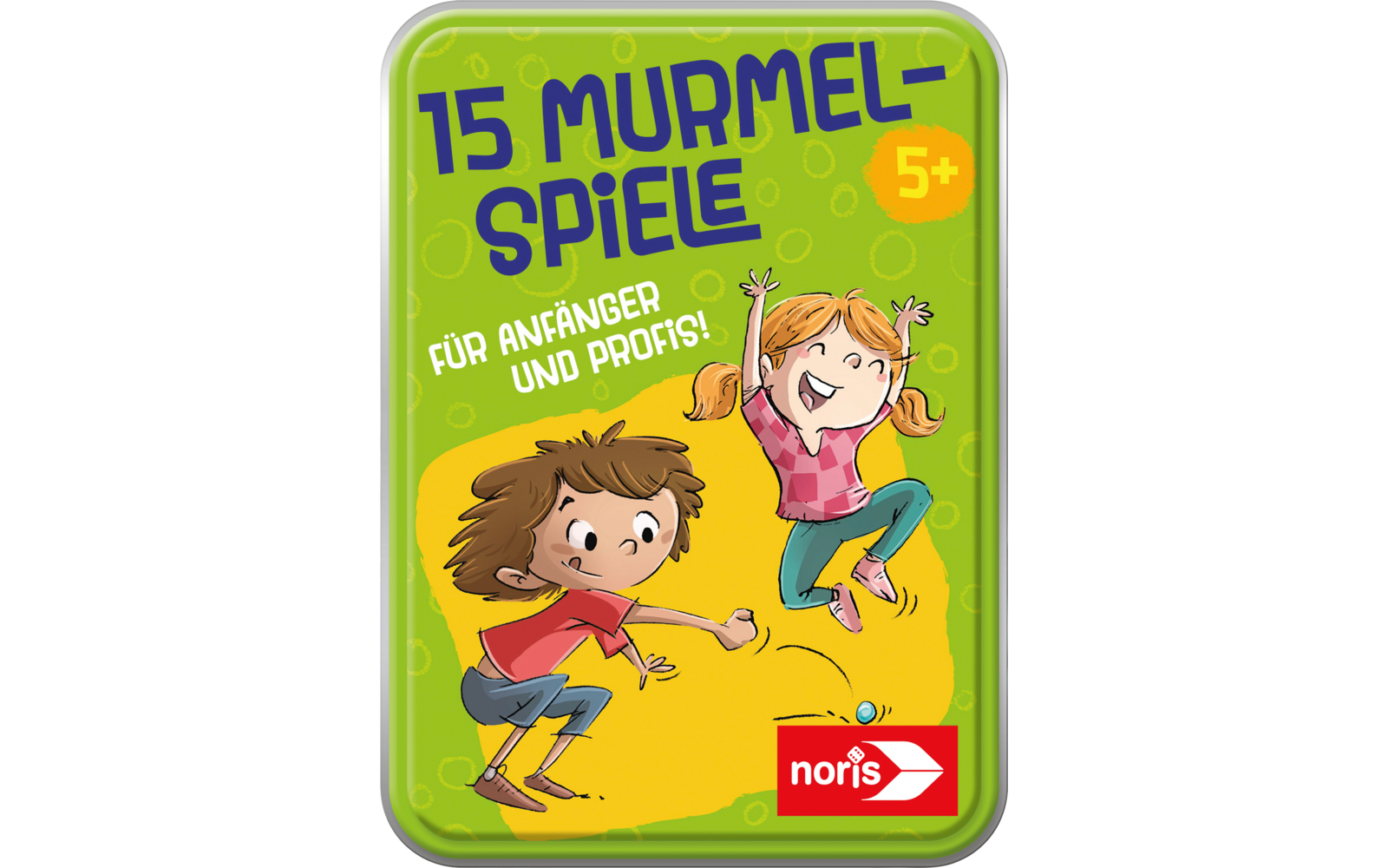 Couverture d'un jeu avec deux enfants qui jouent, un garçon et une fille, et le titre '15 jeux de billes'