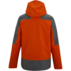 Rückenansicht einer orange-grauen Jacke mit Kapuze