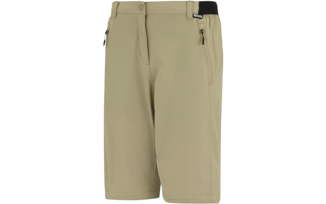 Beige knielange Shorts mit zwei Reißverschlusstaschen, Gürtelschlaufen und elastischem Bundeinsatz