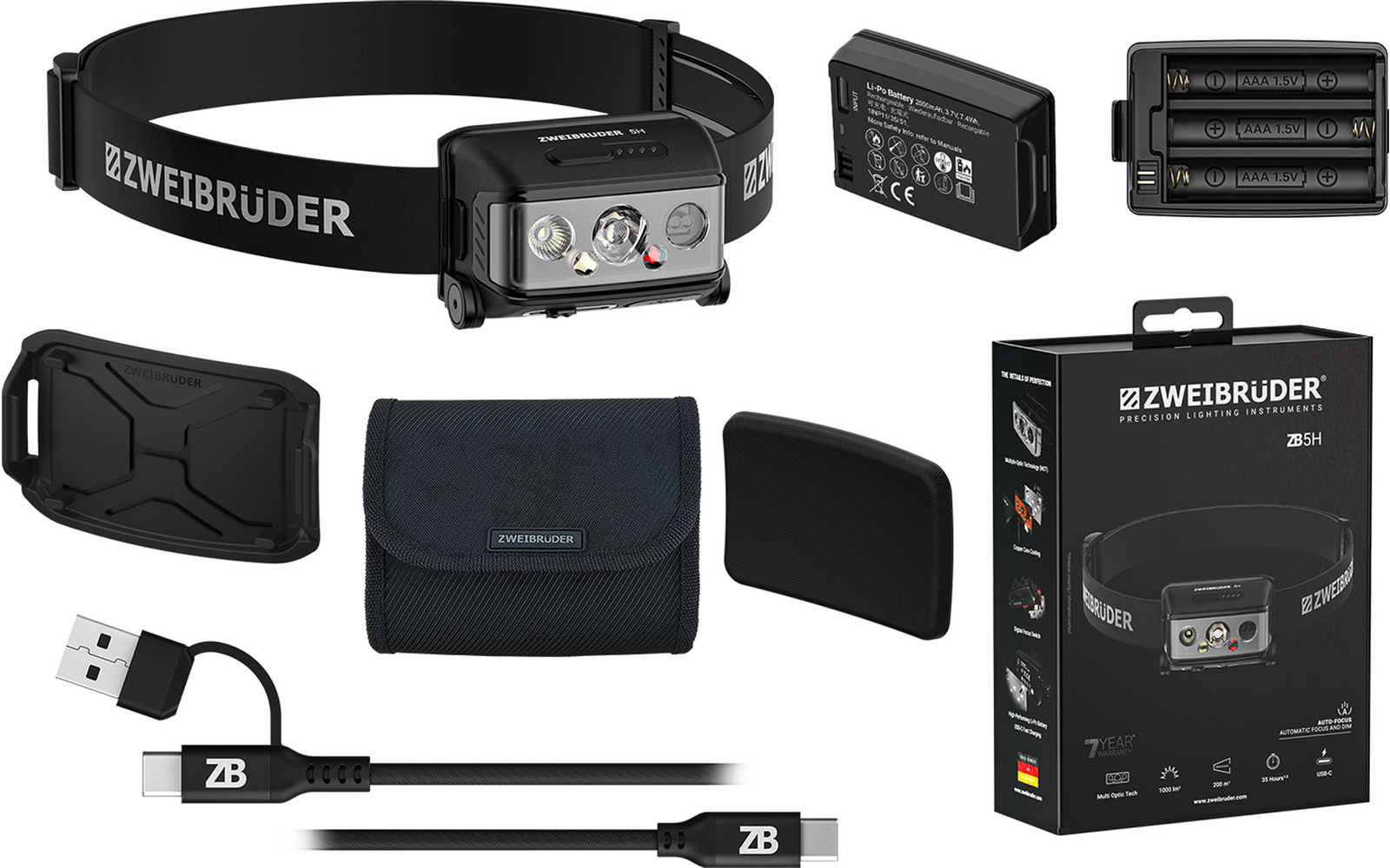Produktbild Zweibr&uuml;der ZB5H Stirnlampen mit Fokusfunktion 1000 lm 1