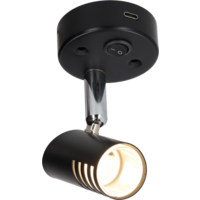 L&aacute;mpara LED HABA Sao negra de 1,4 W con puerto USB-C integrado e interruptor basculante