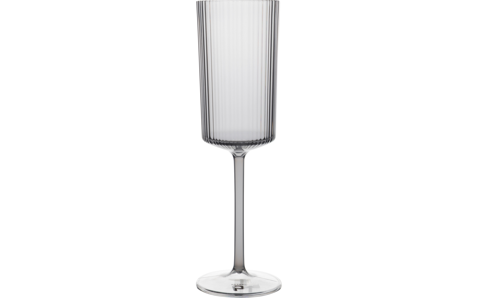 Tall clear stemmed glass with ribbed cylindrical bowl and round base