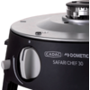 cocina de camping negra con perilla de control y superficie de acero inoxidable