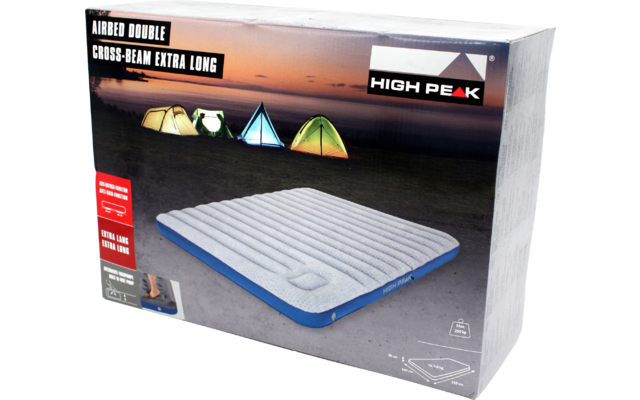 High Peak Air bed Cross Beam Extra Long Lit à air avec pompe intégrée gris clair/bleu double