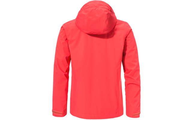 Rote Jacke von hinten mit Kapuze