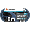 Blauw-zwart gevlochten slang met papieren wikkel, Gardena-logo, tekst '10 m' en 'Liano Xtreme Set'