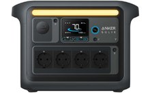 Station d'alimentation portable avec trois prises, un écran et deux ports USB