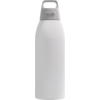Weiße Flasche mit grauem Deckel und integriertem Tragegriff