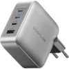 Zilveren USB-lader met twee USB-C- en twee USB-A-poorten