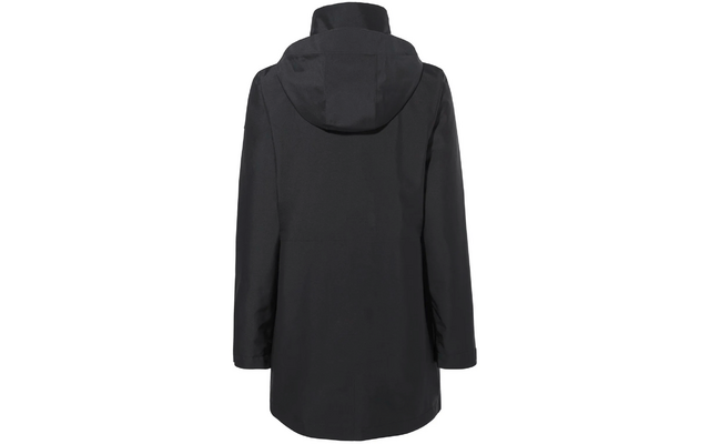 Rückansicht einer schwarzen Jacke mit Kapuze