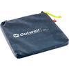 Donkerblauwe, vierkante stoffen zak met wit 'Outwell'-logo, klein rood-wit Deens vlaglabel en geel trekkoord