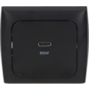 Appareil carré noir avec port USB-C centré et inscription "65W" en dessous