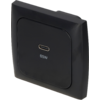 Appareil carré noir avec un port USB-C central et l'inscription '65W' sur fond blanc