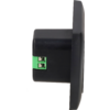 Boîtier rectangulaire en plastique noir avec plaque frontale noire et connecteur de bornes vert à 2 broches sur le côté gauche