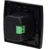 Plaque carrée en plastique noir avec un insert cylindrique noir et un bornier vert à deux pôles avec deux vis