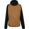 Jacke mit schwarzem Kapuzenoberteil und braunem, gestepptem Vorderteil