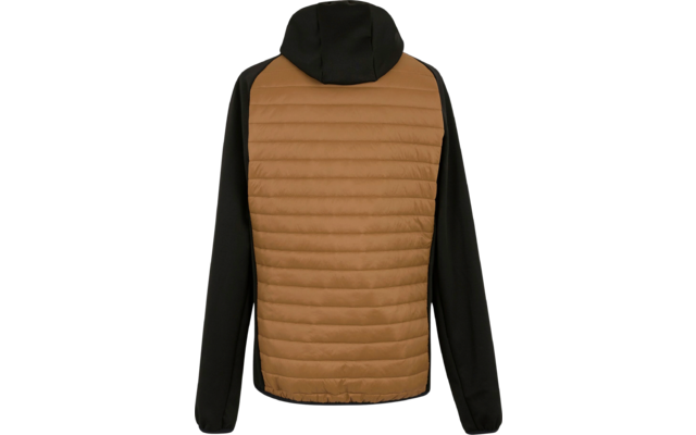 Jacke mit schwarzem Kapuzenoberteil und braunem, gestepptem Vorderteil