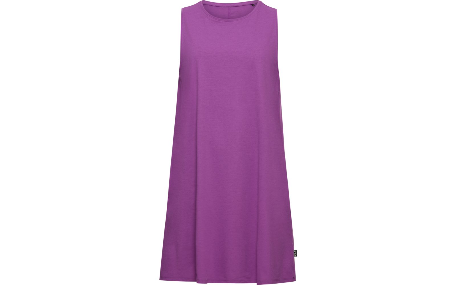 Ärmelloses violettes A-Linien-Kleid mit rundem Ausschnitt, ungemustert, kleines Etikett an der Seite