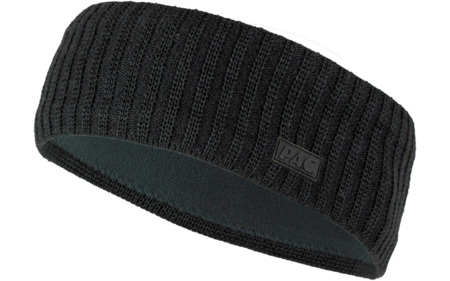 Schwarzes gestricktes Stirnband mit Fleecefutter und kleinem rechteckigem Logopatch