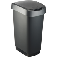 Rotho Twist poubelle avec couvercle basculant et rabattable 50 litres argent fonc&eacute;